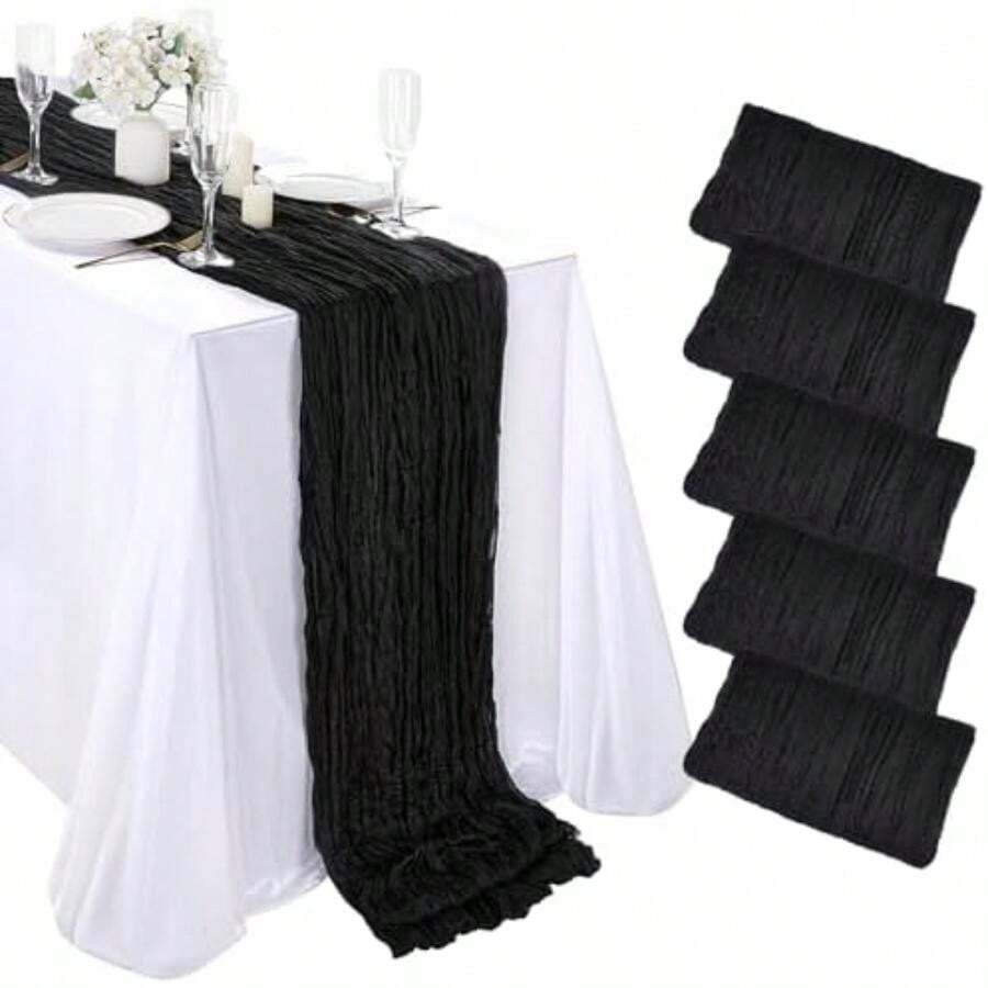 LuoluoHouse - Mantel de Tul de Perlas Blancas: Camino de Mesa de 10 pies, Tela de Tul, para Boda, Velo de Novia, Baby Shower, decoración de Mesa de Novia(10Ft-5 Packs Negro -) - Multicolor - Ver 1