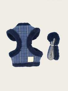 1 Set/2pcs (Harness + Leash) Stylish Pet Dog/Cat Leash Set, Thick/Houndstooth/Plaid Design Harness & Leash Set For Small/Medium Pets, Winter - Multicolor - View 14