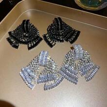 Super Flashy Temperament Luxury Earrings For Women, Personalized Exaggerated Bow Tie Tassel Design Earrings, Suitable For Daily Wear, Banquets, Parties, Gifts Earrings For Women Magnetic Earrings Non Tarnish Jewelry Accessories For Men Men's Accessories L - 黑色 - 查看 3