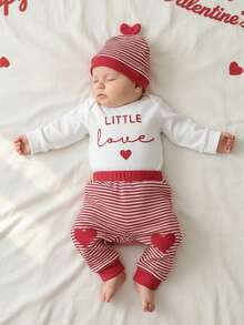 My First Valentines Baby Boy Outfit Lover Boy Long Sleeve Romper Pants Hat Infant  Newborn Clothes Outfits - Đỏ - Xem 3