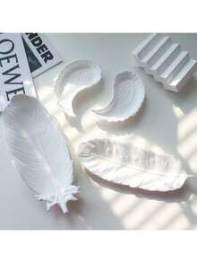 1件极简高端家居收纳石膏羽毛翅膀首饰托盘，项链耳环展示架，摄影道具 - 白色 - 查看 1