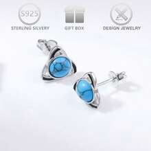1 par de pendientes de botón de plata de ley 925 con diseño geométrico hueco de triángulo y turquesa sintética, adecuados para uso diario, casual, vacaciones, días festivos, regalo de cumpleaños - Plateado - Ver 6
