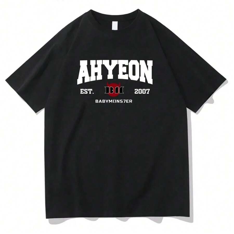 Camisetas AHYEON EST 2007, banda de Kpop , camiseta estampada para chicas y mujeres, camiseta de verano de alta calidad, ropa de calle - Negro - Ver 1