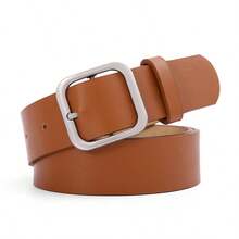 1pc Women's Coffee Square Buckle PU Fashion Waist Belt, Suitable For Daily Use
