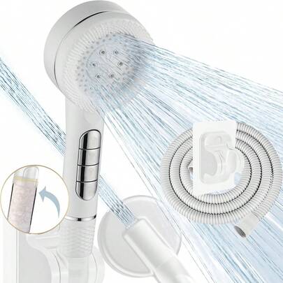 (Single Shower Head / 3pcs Set) Home Use Filtered Pressurized 4-Setting ABS Shower Head With 1.5m Stainless Steel Hose And ABS No-Drill Shower Head Bracket Bathroom Bathroom Accessories Bathroom Tools