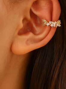 16件套女士耳夹耳环，无需耳洞，镀金镀银，夹式耳骨耳环，镶嵌锆石心形花朵，耳饰套装，轻巧可调节 - 多款式 - 查看 4