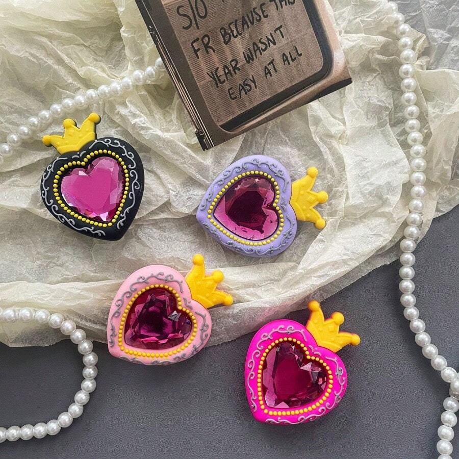 韩版ins风爱心皇冠水钻装饰透明气垫手机支架，桌面及视频观看两相宜 - 彩色 - 查看 1