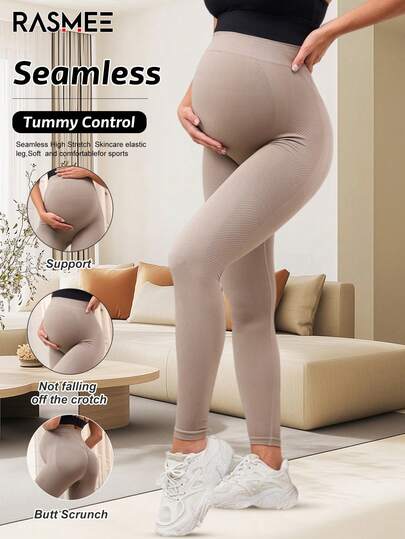 1pc Seamless Solid Color Yoga Pants For Pregnant Women, 4-Way Stretch High Elasticity Fit, Wider Waistband Design Fully Covers Abdomen, Flexible Abdominal Fabric Provides Support Without Tightness, Suitable For Commuting, Yoga, Workout, Fitness, Jogging And More