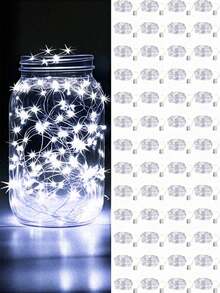 10 Battery Powered LED Mini String Lights Flashing Copper Wire Firefly Star Lights Suitable For Mason Jar Wedding Party Christmas Table Decoration, LED Fairy Lights, 100cm Silver Wire String Mini Lights Suitable For Bedrooms, Weddings, Mason Jars, DIY Crafts, Valentine's Day Scene Decoration, Flowers, Party Decoration, Yellow Lights, Fairy Lights Battery Powered String Lights Mason Jar Lights Silver Wire Lights Firefly DIY Parties Wedding Lights - 白色 - 查看 10