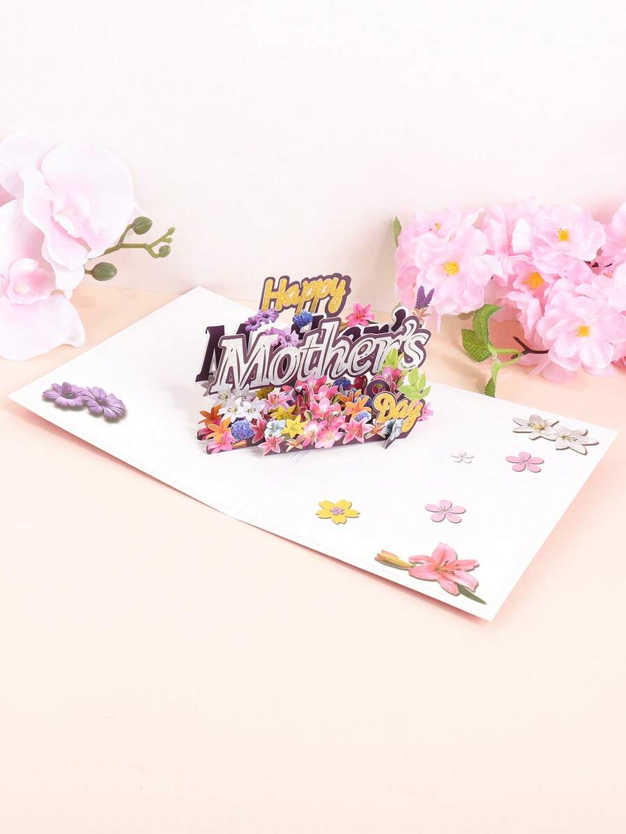 1PC 3D 'Happy Mother's Day' Paper Carving Greeting Card, Rose Red Holiday Card, A Beautiful Mother's Day Gift For Mom (With Envelope)