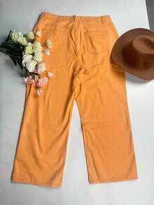 大码女式街头风阔腿裤，适合日常通勤和返校穿着，春夏款 - 珊瑚橙 - 查看 7