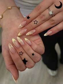 STARTTOOS 2PCS Small And Exquisite Multi Pattern Finger Tattoo Stickers Y2K Black And White Star Moon Pattern Temporary Fake Tattoo Stickers Suitable For Wrist, Ankle, Shoulder, Neck, Collarbone DIY Carnival, Valentine's Day, Party Festival Gifts Waterproof Realistic Body Tattoo Stickers - Black - View 4