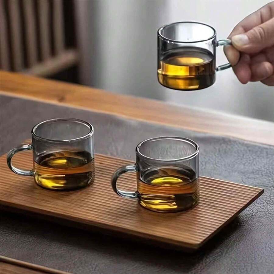 6pcs/Set Mini Chinese Style Glass Tea Cups - Heat Resistant Borosilicate Glass, Reusable Round Coffee Cups, Dishwasher , Reusable - Black - View 1