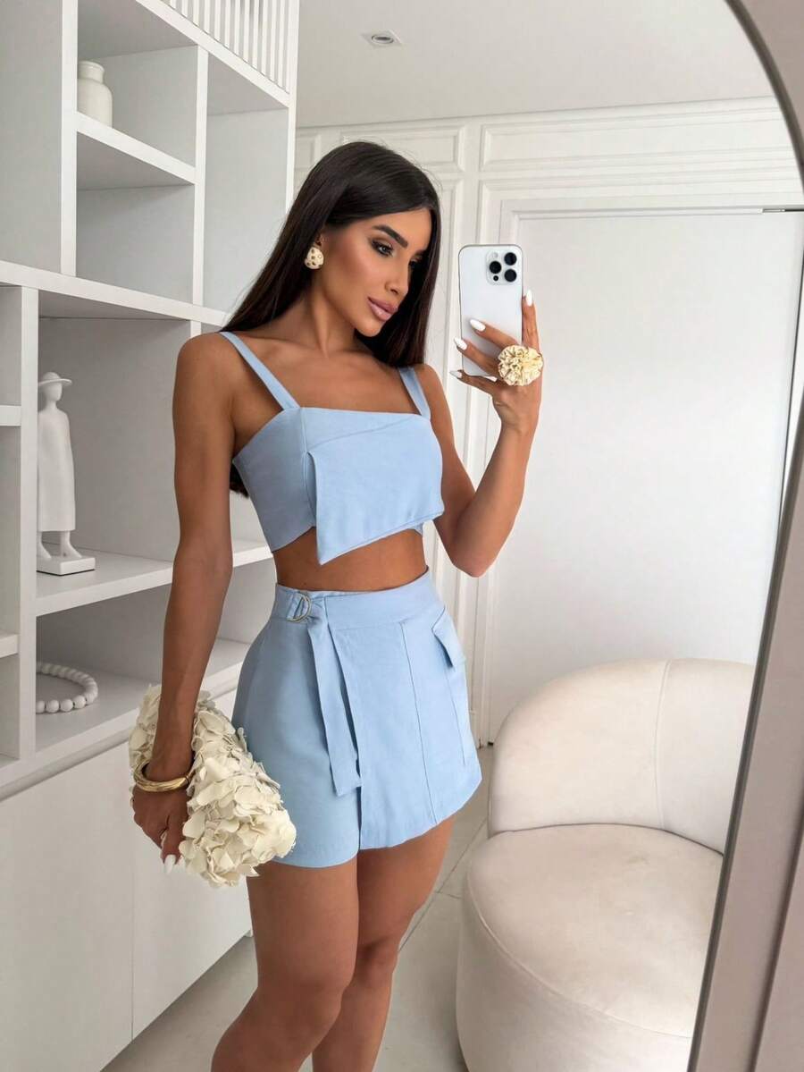 WOMEN'S SHORT SKIRT SET, PREMIUM TAILORING. ÁRBORA ELEGANCE... - Màu xanh nhạt - Xem 1