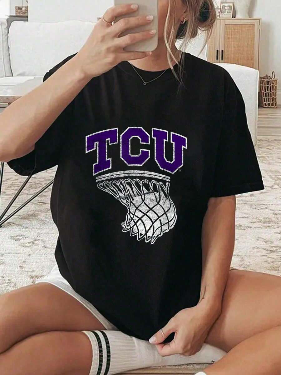 100% Cotton TCU Horned Frogs - Basketball Jersey, Black - Summer Women For Top - Black - View 1