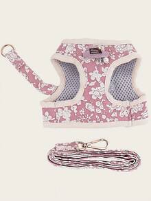 1 Set/2 Pcs (Harness + Leash) Pet Dog/Cat Harness Set, Floral Print/Color Block Design, Adjustable Vest-Style Leash, Essential For Pet Outdoor Walking - Multicolor - View 7