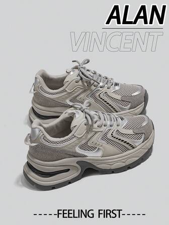  Alan Vincent [City Sports Shoes Series] Gray Sports Shoes, Women's 2025 New Thick-Soled Sports Shoes, Comfortable And Fashionable Running Shoes, Increased Height Casual Sports Shoes, Women's Outdoor Shoes, Ladies Shoes, Breathable Mesh