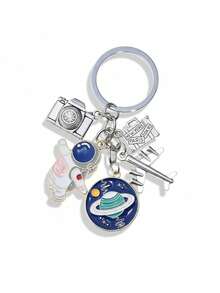 宇航员和火箭钥匙扣套装，锌合金太空主题钥匙扣，带行星和宇航员吊坠，时尚金属钥匙扣，适合天文爱好者，可作包包挂饰