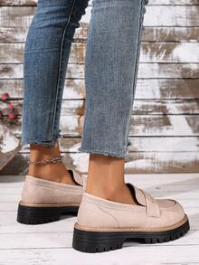 New Women Thick Sole Loafers, Minimalist Fashion Slip-On Casual Shoes, All Season - Beige - View 5