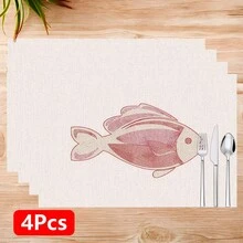 Bộ 1/4/6 tấm lót bàn ăn bằng vải lanh thêu họa tiết cá, thích hợp cho bàn ăn, trang trí quanh năm, thảm trải bàn hiện đại có thể giặt được, trang trí phòng, lót ly, thảm ăn nhà bếp, trang trí tiệc trong nhà và ngoài trời, trang trí nhà cửa, quà tặng lý tưởng. - Nhiều màu - Xem 12