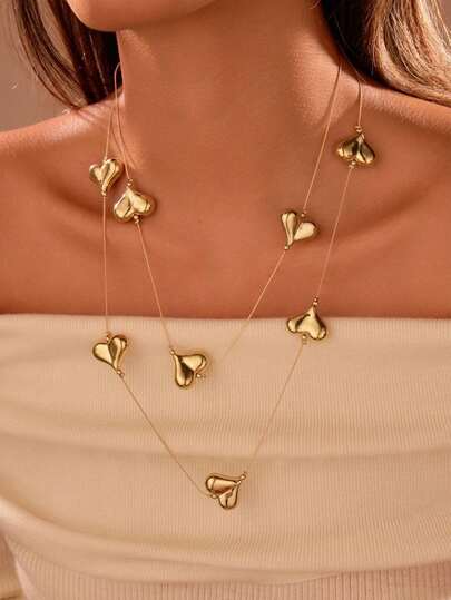 1件时尚性感情人节金色心形项链，复古风格项链，适合日常休闲、派对、节日活动，情人节礼物（项链为手工制作，有轻微划痕，属正常现象）