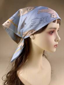 1pc Women's Cat Print Elegant Scarf, Satin Neckerchief Hair Accessory - Multicolor - View 2