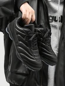 1 Pair Men's Casual Sneakers, Fashion Minimalist Design, Comfortable, Versatile, Non-Slip, - Black - View 9