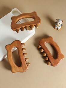 1pc Wooden Manual Massager With 5 Smooth Massage Beads, Muscle Relaxation, Meridian Massage Suitable For Chest, Back, Limbs, Head, Whole Body