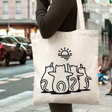 Tote Bag Unisex Shoulder Bag For Commuting Travel Daily Use Black And White Color Options Suitable For Beach City Shopping Outdoor Activities - trắng - Xem 9