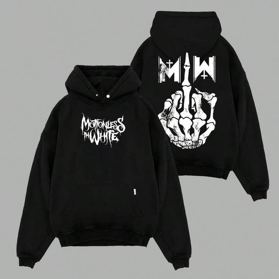 Retro Motionless In WhiteMusic Graphic Tee, Vintage Band Shirts Casual Comfort Cotton Fabric Fit Top , Men's And Women's Clothing  Machine Washable Fall/Winter Fashion,Original Unisex HoodieMen's Unlined High Contrast Print Lightweight PulloverGraphic Mens Soft Cotton, Crew Neck, Easy Fit, Comfortable, Unique Print, New Arrival, Double-Sided PrintedGraphic PrintedNon-Fleece Hoodie Everyday Sweatshirt - 黑色 - 查看 1