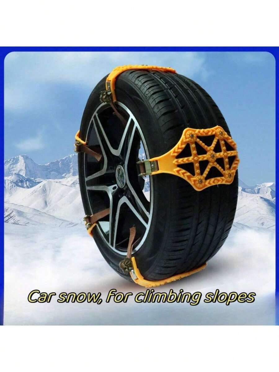 1pc Orange Automotive Winter Snow Climbing Cow Tendon Thickened Anti-Slip Chain, Emergency Tire Anti-Skid Chain, Rotary Tire Chain, Climbing Assist - A - View 1