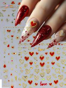 6片/套 情人节红色爱心黑色线美甲贴纸 5D 立体贴纸 DIY 指甲油美甲贴纸