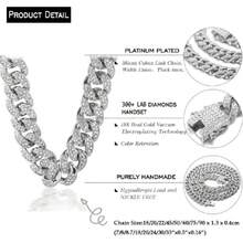 Halukakah - Men's 13mm Miami Style Gold Cuban Link Chain, 18K  Plated/Platinum White Gold Finish, Full Set Of Diamond Cut Prongs, 38174490 - 銅色 - 查看 6