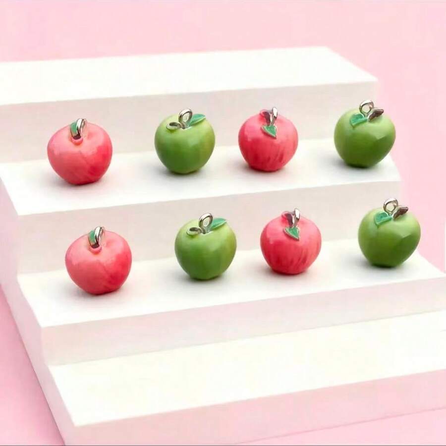 10Pcs Apple Fruit Charms Resin Fruit Pendants 3D Dangle Pendant Ornaments With Hanging Loops For Earring Bracelet Necklace Keychain 16x17mm - Apple - View 1