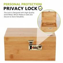 Large Bamboo Box With Combination Lock Decorative Box For Home Great Gift Choice Storage Lockbox With Storage Jar, Christmas Gifts For Men Women - 棕色 - 查看 6