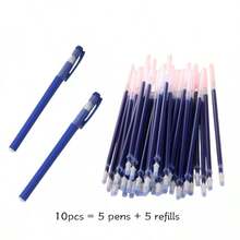 10pcs Blue Matte Barrel Ballpoint Pen 0.5mm & Refills, Water-Based Black/Blue/Red Ink Pens, Student & Office Supplies - Blue - View 9