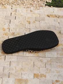 Women's Chain Black Sandals - Lightweight, Waterproof, Comfortable Summer Flip Flops With PVC Upper, Square Toe, Flat Heel | New Arrival 2025 - Black - View 7