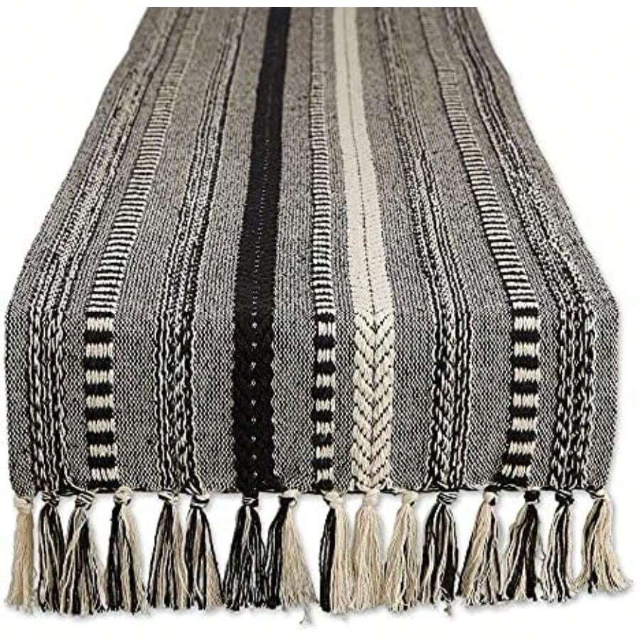 DII Farmhouse - Camino de Mesa Trenzado a Rayas, 15 x 72 Pulgadas, Color(15x108" Negro) - Multicolor - Ver 1