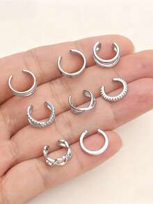 16件套女士耳夹耳环，无需耳洞，镀金镀银，夹式耳骨耳环，镶嵌锆石心形花朵，耳饰套装，轻巧可调节 - 多款式 - 查看 8