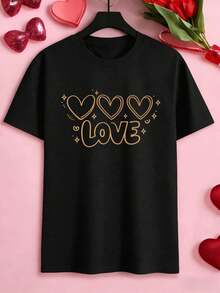 Camiseta negra con estampado gráfico de corazón, tejido de alta calidad, corte holgado, informal, cómoda, estampado llamativo. - Negro - Ver 2