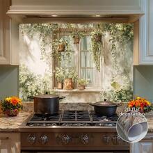 2D平面设计——简约风格，一面窗台绿植环绕，垂蔓藤蔓营造出宁静的乡村生活氛围。这款厨房墙贴易于粘贴，采用优质PVC材料制成。是家居装饰和现代厨房的理想之选。 - 彩色 - 查看 7