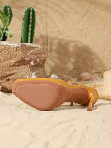 On feet& in love 女士时尚优雅绑带凉鞋，百搭露趾设计，性感细高跟，春夏穿搭 - 黃色 - 查看 7