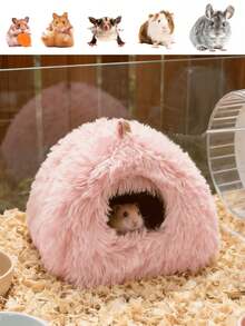 1个小型宠物毛绒仓鼠屋，仓鼠窝，封闭式笼子，四季皆宜，柔软舒适，优质材料，暖粉色，灰色防滑底部设计 - 彩色 - 查看 11