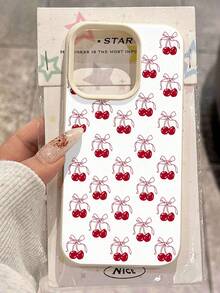 Estuche para teléfono con patrón de lazo de cereza compatible con  17,  16 Pro Max,  15 Pro Max,  13 y  12 Brinda protección contra golpes y caídas Una excelente opción para familiares, amigos, seres queridos, novios, novias y regalos de Año Nuevo - Blanco - Ver 3