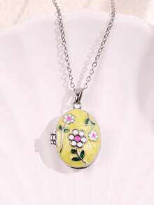 1件复古优雅浪漫不对称可开启银色吊坠项链，适合日常、通勤、节日、派对等场合，是送给女性的理想礼物。 - 彩色 - 查看 33