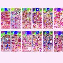 1/6/12入亮面3D壓紋貼紙，含亮粉、3D毛絨貼紙、金箔裝飾，可愛柔軟可重複使用日系貼紙，心形月亮圖案3D壓紋貼紙，亮粉金箔裝飾貼紙 - 粉色 - 查看 8