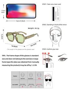 1pc Unisex Square Frame PC Material Glasses, Minimalist Stylish High-End Fashion, Suitable For Travel, Leisure, Party, Beach, Daily Wear - 2-piece Combo Pack (Green Green Tortoiseshell Tea) - View 2