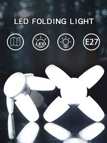 Składana żarówka LED E27 z łopatkami wentylatora, światło z timerem, AC85-265 V, 28 W, żarówka LED o wysokiej jasności, odpowiednia do domowych lamp sufitowych, miniaturowych lamp składanych, lamp wiszących i innego małego oświetlenia wewnętrznego - Biały - Zobacz 3