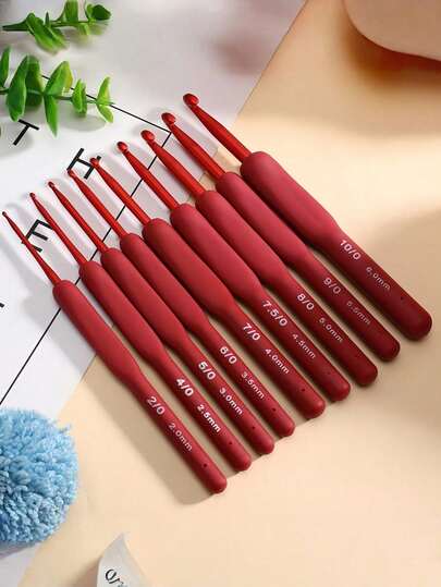 9pcs Red Crochet Hook Set, Ergonomic Aluminum Crochet Hooks With Non-Slip Silicone Handles, Crochet Craft Set, Aluminum Crochet Hooks; 8pcs Blue Pen-Style Crochet Hooks, Lace Hooks, Suitable For Beginners And Professionals, Soft Grip Handles, Ergonomic Design, For Crocheting Dolls, Yarn Crafts, DIY, Beginners, Valentine's Day Gifts, Winter Handicrafts, Crochet Tools And Accessories