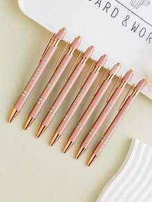 Customized Text LOGO Rose Gold Plated Circle Ballpoint Pen, Metal Spray Painted Aluminum Barrel Smooth Writing Capacitive Stylus Pen, Elegant Gift For Family, Friends, Teachers, Parents, Colleagues, Back To School, Graduation Season - Multicolor - View 7